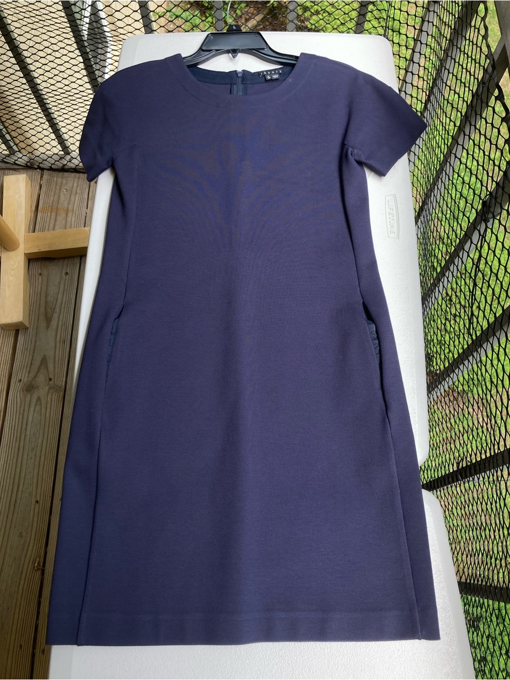 Theory Navy Blue Short Sleeve Dress Mid Weight Fabric Dress with Pockets